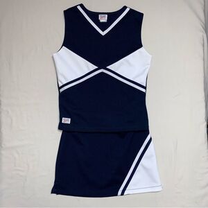 Cheerleader Costumer Girl’s Large 6-9Halloween Play Dress Up Navy Blue White Pep